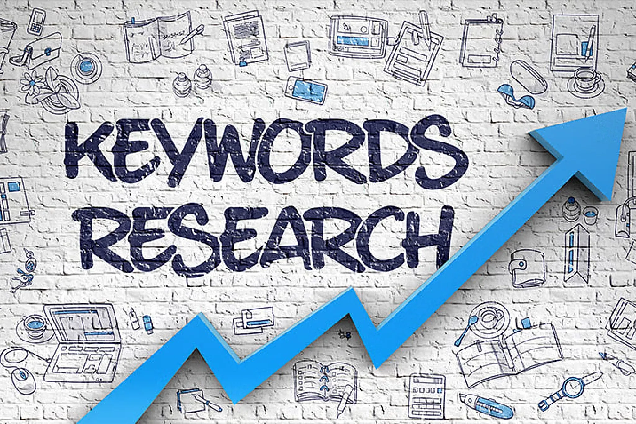 Keyword research concept with upward arrow representing SEO growth and strategy